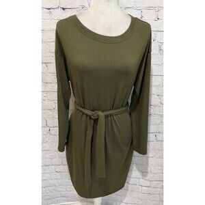 Merokeety Long Sleeve Olive Green Belted dress - Pockets!  Size Medium
